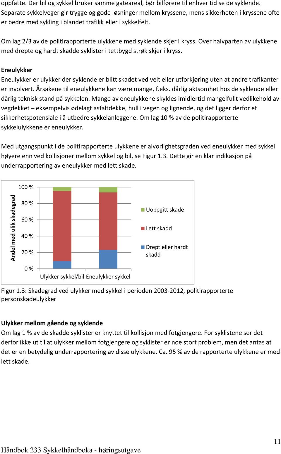 Om lag 2/3 av de politirapporterte ulykkene med syklende skjer i kryss. Over halvparten av ulykkene med drepte og hardt skadde syklister i tettbygd strøk skjer i kryss.