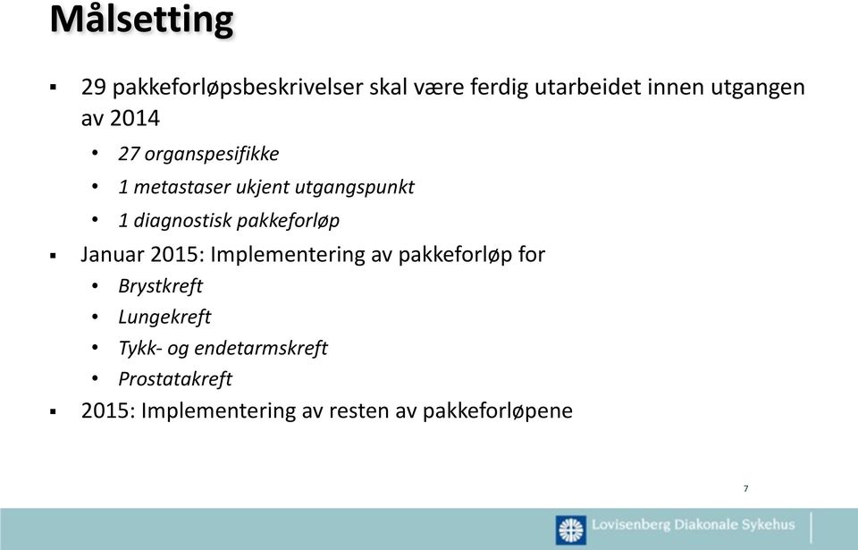 pakkeforløp Januar 2015: Implementering av pakkeforløp for Brystkreft Lungekreft