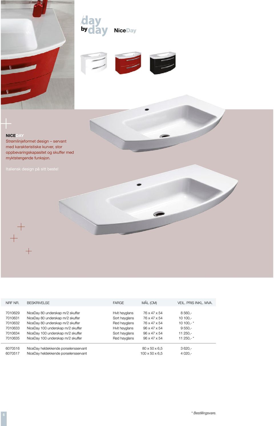 10629 NiceDay 80 underskap m/2 skuffer Hvit høyglans 76 x 47 x 54 8 560,- 10631 NiceDay 80 underskap m/2 skuffer Sort høyglans 76 x 47 x 54 10 100,- 10632 NiceDay 80 underskap m/2 skuffer Rød