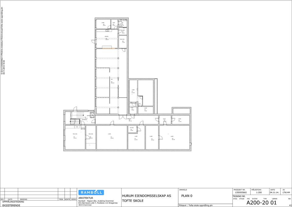 ROM 008 7,4 m2 002 140,4 m2 011 41,0 m2 SLUSE 010 5,6 m2 012 7,8 m2 LØFTEPLATTFORM 001 26,5 m2 009 40,1 m2 SLUSE 013 7,5 m2 014 11,2 m2 EL-TLE 018 4,5 m2 TEKN. ROM TEKN.