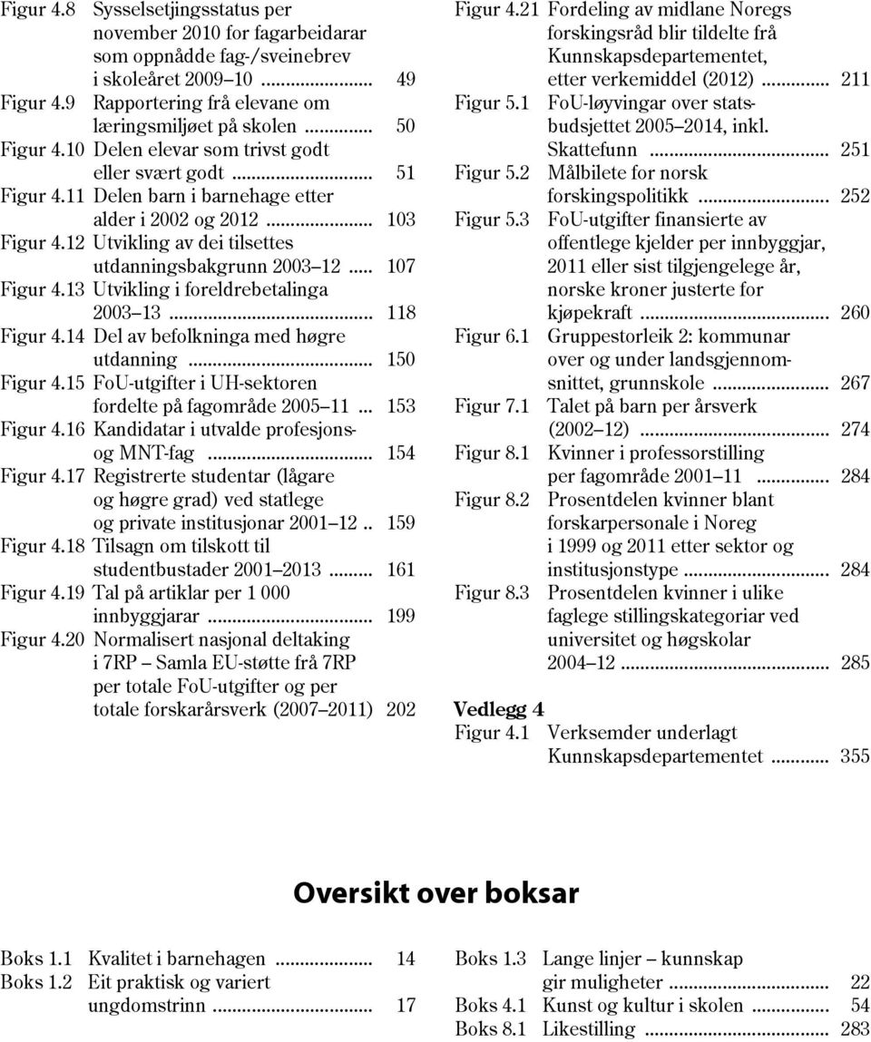 .. 107 Figur 4.13 Utvikling i foreldrebetalinga 2003 13... 118 Figur 4.14 Del av befolkninga med høgre utdanning... 150 Figur 4.15 FoU-utgifter i UH-sektoren fordelte på fagområde 2005 11.