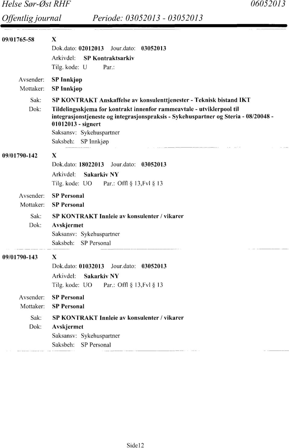 integrasjonspraksis - Sykehuspartner og Steria - 08/20048-01012013 - signert 09/01790-142 X SP Personal SP Personal Dok.dato: 18022013 Jour.dato: 03052013 Tilg. kode: U0 Par.