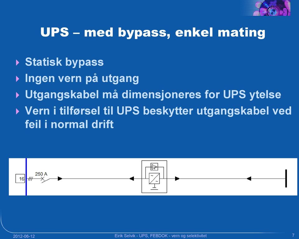 tilførsel til UPS beskytter utgangskabel ved feil i normal