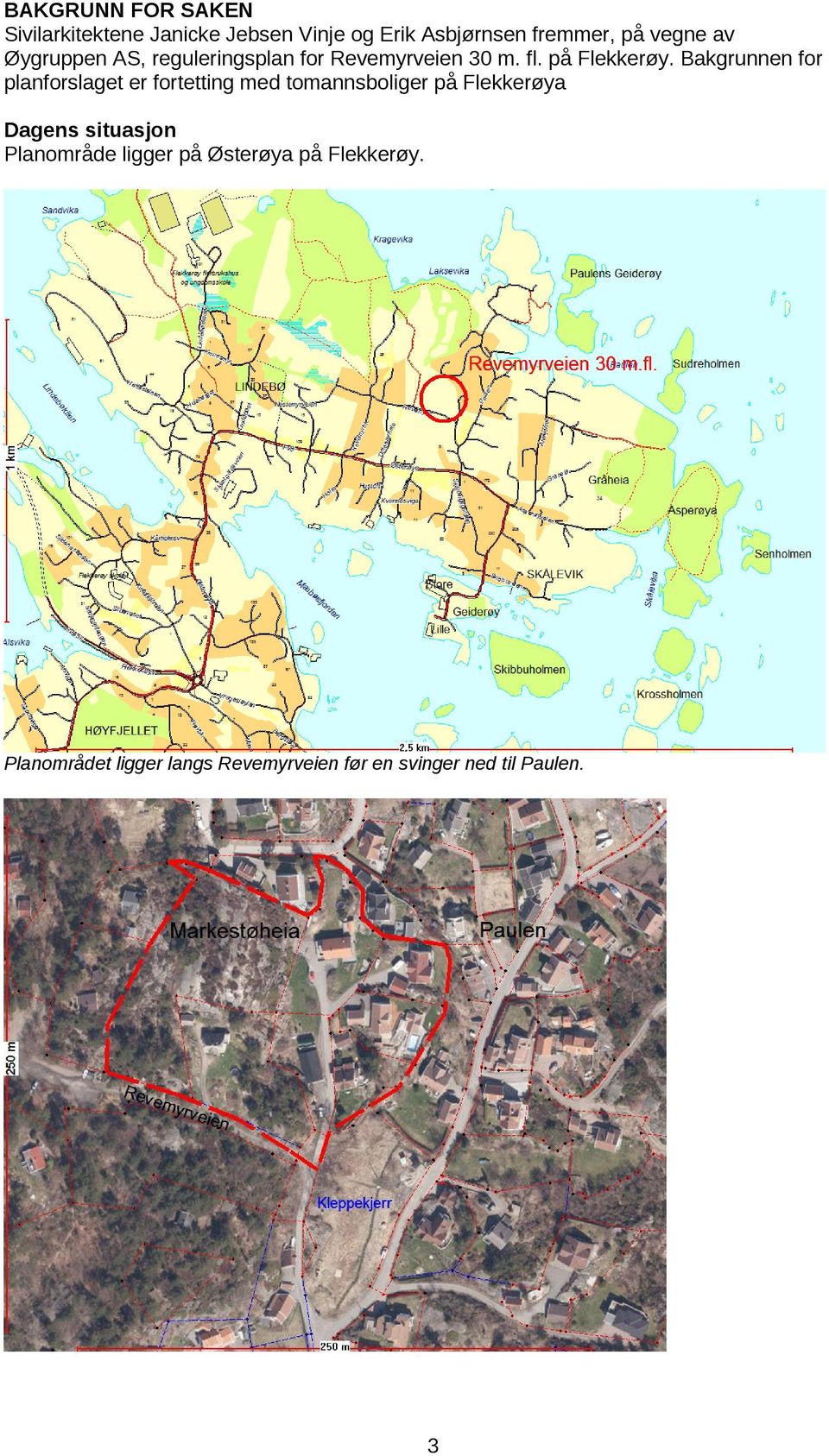 Bakgrunnen for planforslaget er fortetting med tomannsboliger på Flekkerøya Dagens situasjon