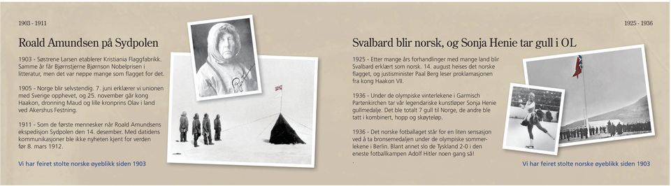 november går kong Haakon, dronning Maud og lille kronprins Olav i land ved Akershus Festning. 1911 - Som de første mennesker når Roald Amundsens ekspedisjon Sydpolen den 14. desember.
