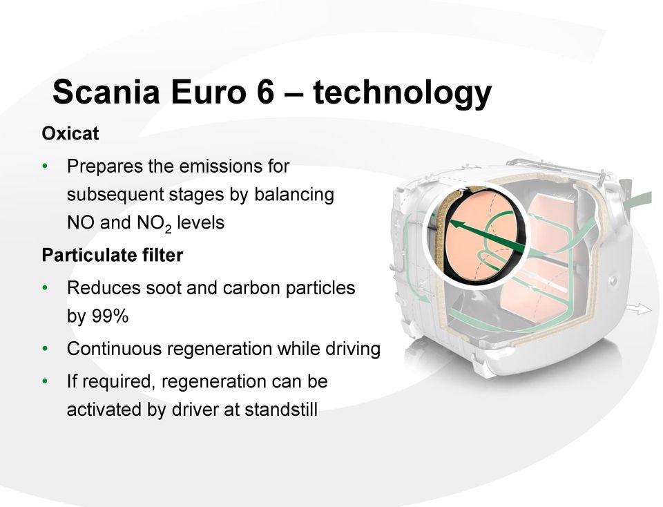 Reduces soot and carbon particles by 99% Continuous regeneration