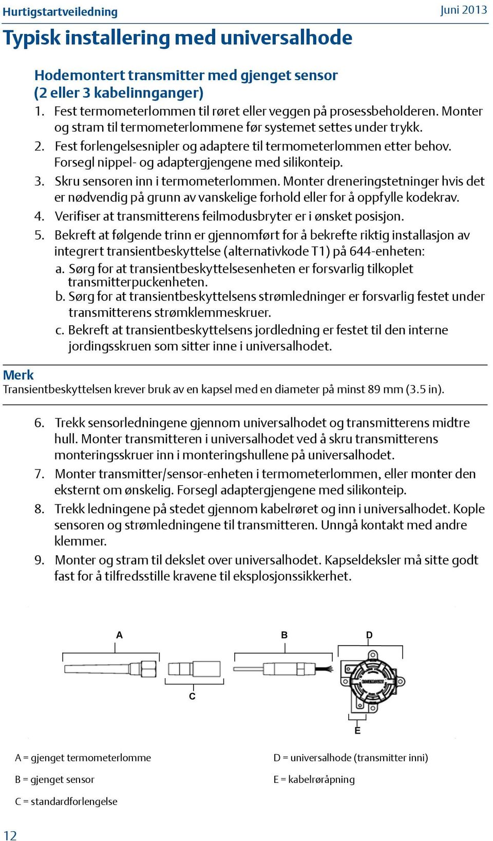 Fest forlengelsesnipler og adaptere til termometerlommen etter behov. Forsegl nippel- og adaptergjengene med silikonteip. 3. Skru sensoren inn i termometerlommen.