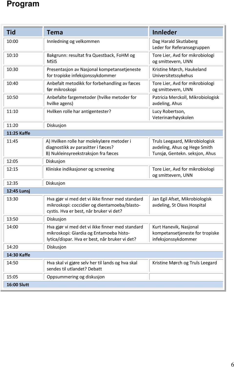 mikrobiologi og smittevern, UNN Kristine Mørch, Haukeland Universitetssykehus Tore Lier, Avd for mikrobiologi og smittevern, UNN Patricia Merckoll, Mikrobiologisk avdeling, Ahus 11:10 Hvilken rolle