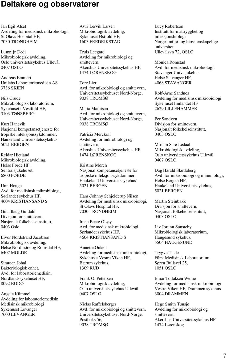 infeksjonssykdommer, Haukeland Universitetssykehus 5021 BERGEN Reidar Hjetland Mikrobiologisk avdeling, Helse Førde HF, Sentralsjukehuset, 6800 FØRDE Unn Houge Avd.