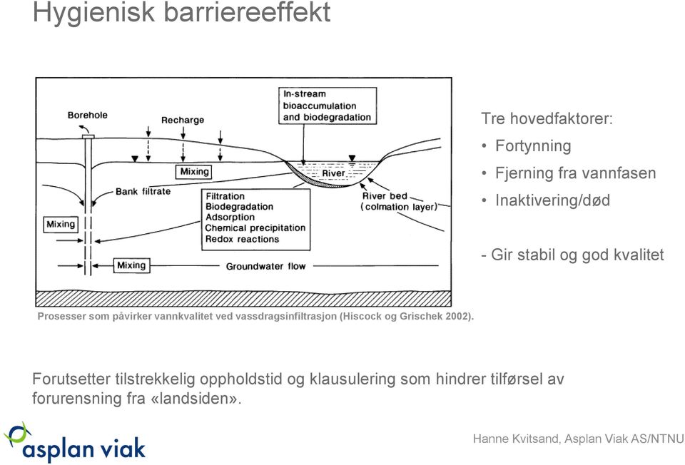 vannkvalitet ved vassdragsinfiltrasjon (Hiscock og Grischek 2002).