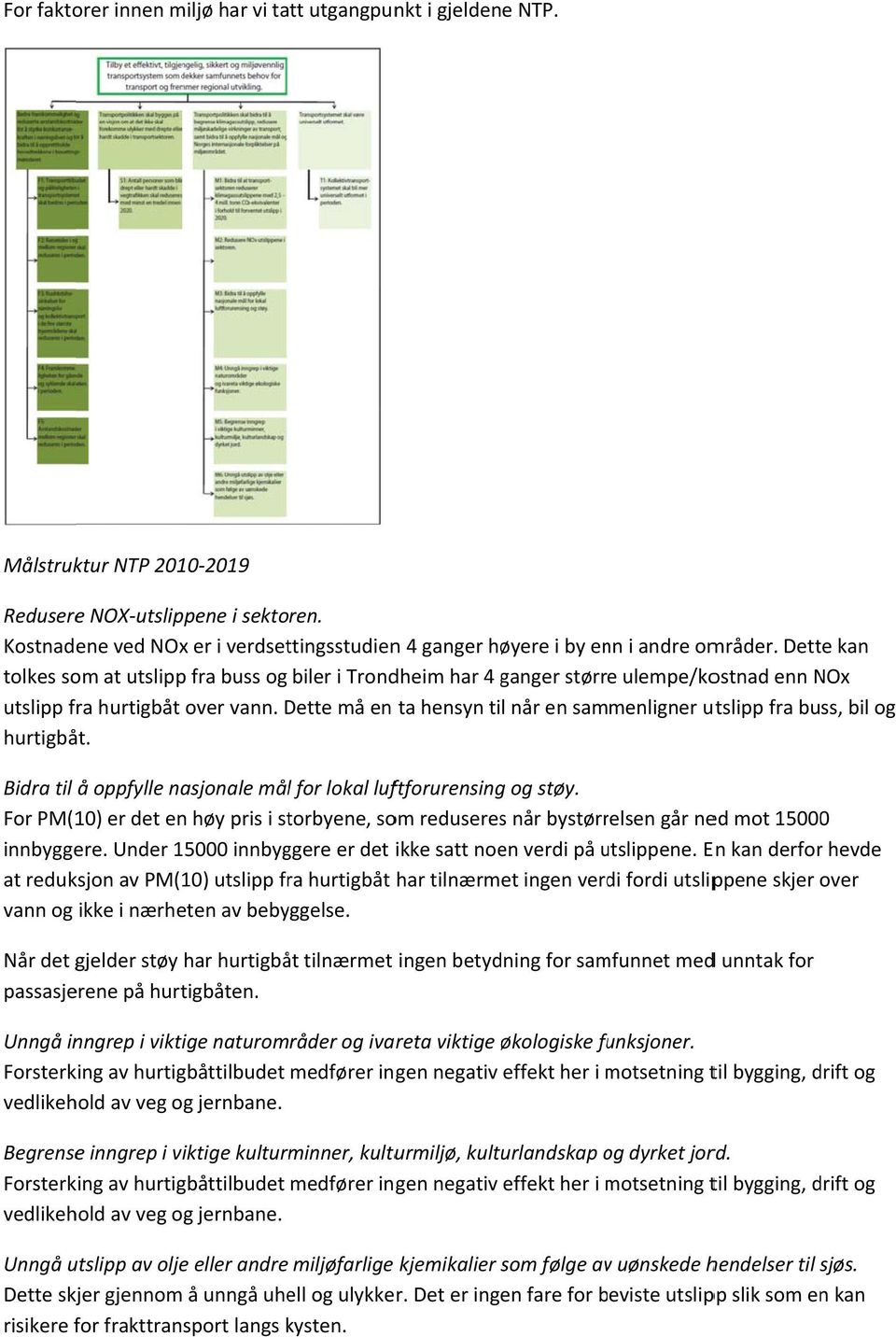 Dette kan tolkes som at utslippp fra buss og biler i Trondheim har 4 ganger større ulempe/kostnad enn NOx utslipp fra hurtigbåt over vann.