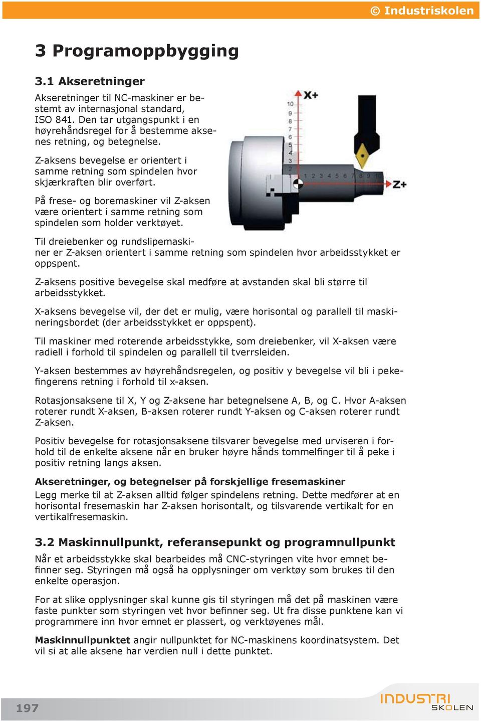 På frese- og boremaskiner vil Z-aksen være orientert i samme retning som spindelen som holder verktøyet.