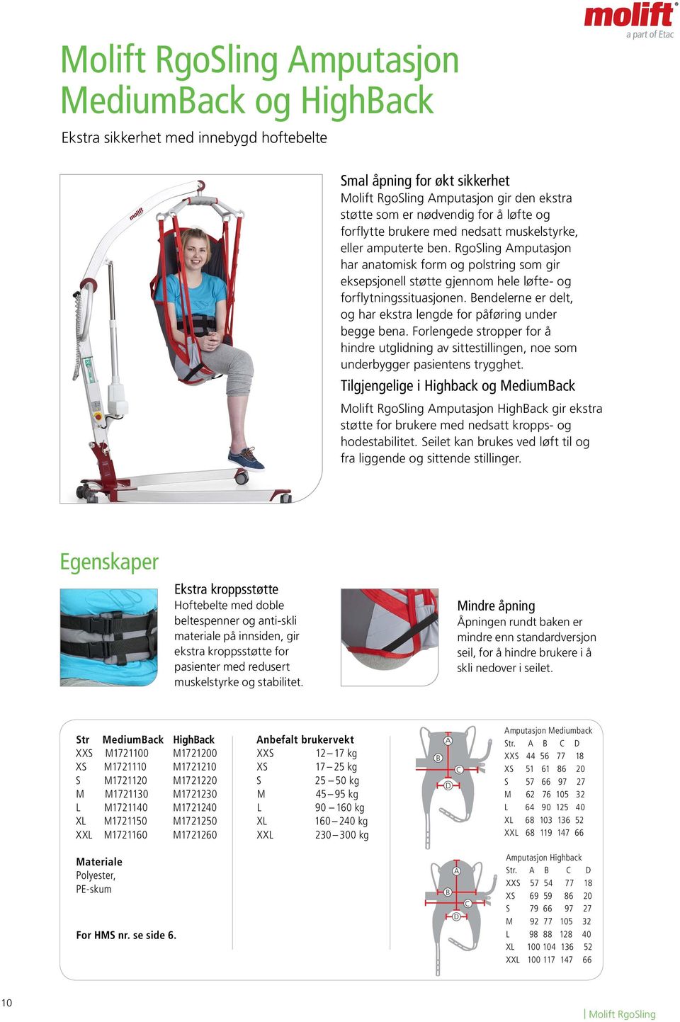 Bendelerne er delt, og har ekstra lengde for påføring under begge bena. Forlengede stropper for å hindre utglidning av sittestillingen, noe som underbygger pasientens trygghet.