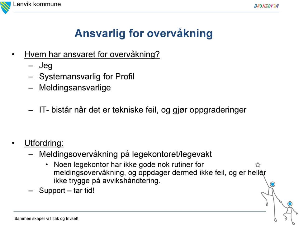 oppgraderinger Utfordring: Meldingsovervåkning på legekontoret/legevakt Noen legekontor har ikke