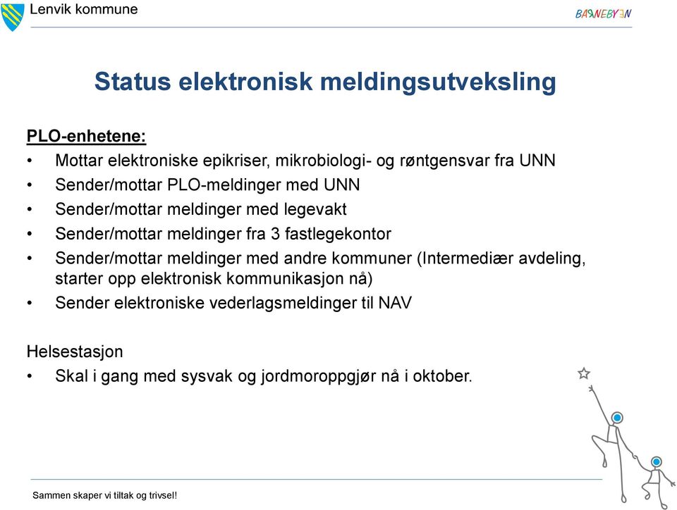 fastlegekontor Sender/mottar meldinger med andre kommuner (Intermediær avdeling, starter opp elektronisk