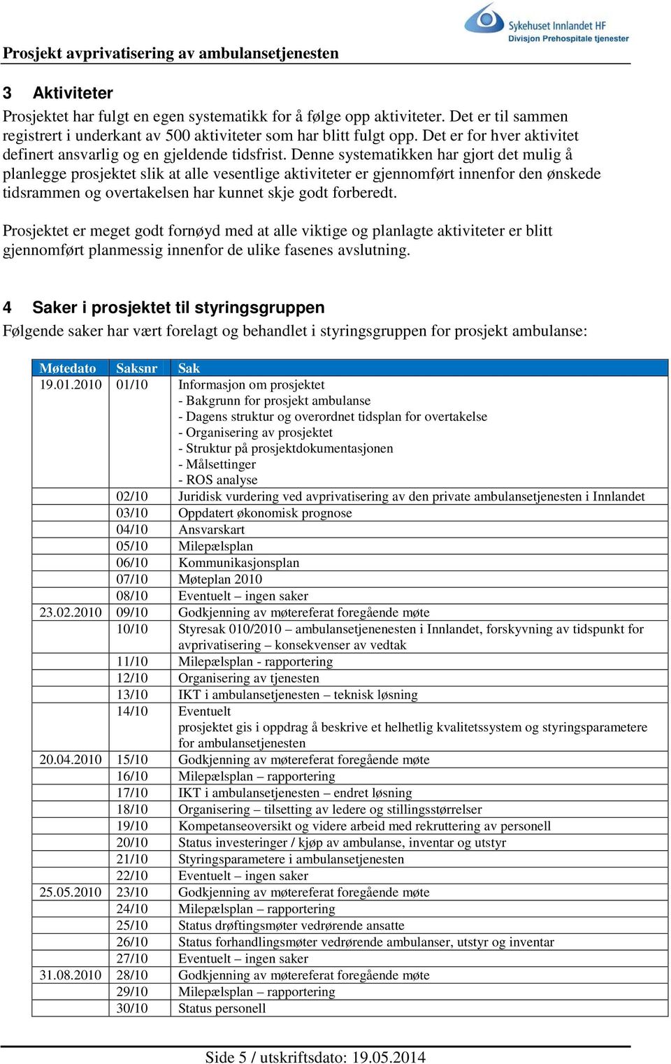 Denne systematikken har gjort det mulig å planlegge prosjektet slik at alle vesentlige aktiviteter er gjennomført innenfor den ønskede tidsrammen og overtakelsen har kunnet skje godt forberedt.