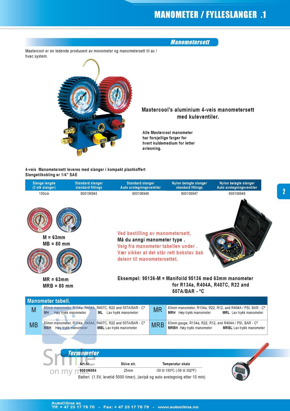 4-veis Manometersett leveres med slanger i kompakt plastkoffert Slangetilkobling er 1/4 SAE Slange lengde (3 stk slanger) Standard slanger standard fittings Standard slanger Auto avstegningsventiler