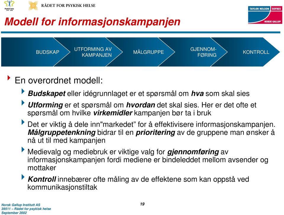 Her er det ofte et spørsmål om hvilke virkemidler kampanjen bør ta i bruk 4Det er viktig å dele inn"markedet for å effektivisere informasjonskampanjen.