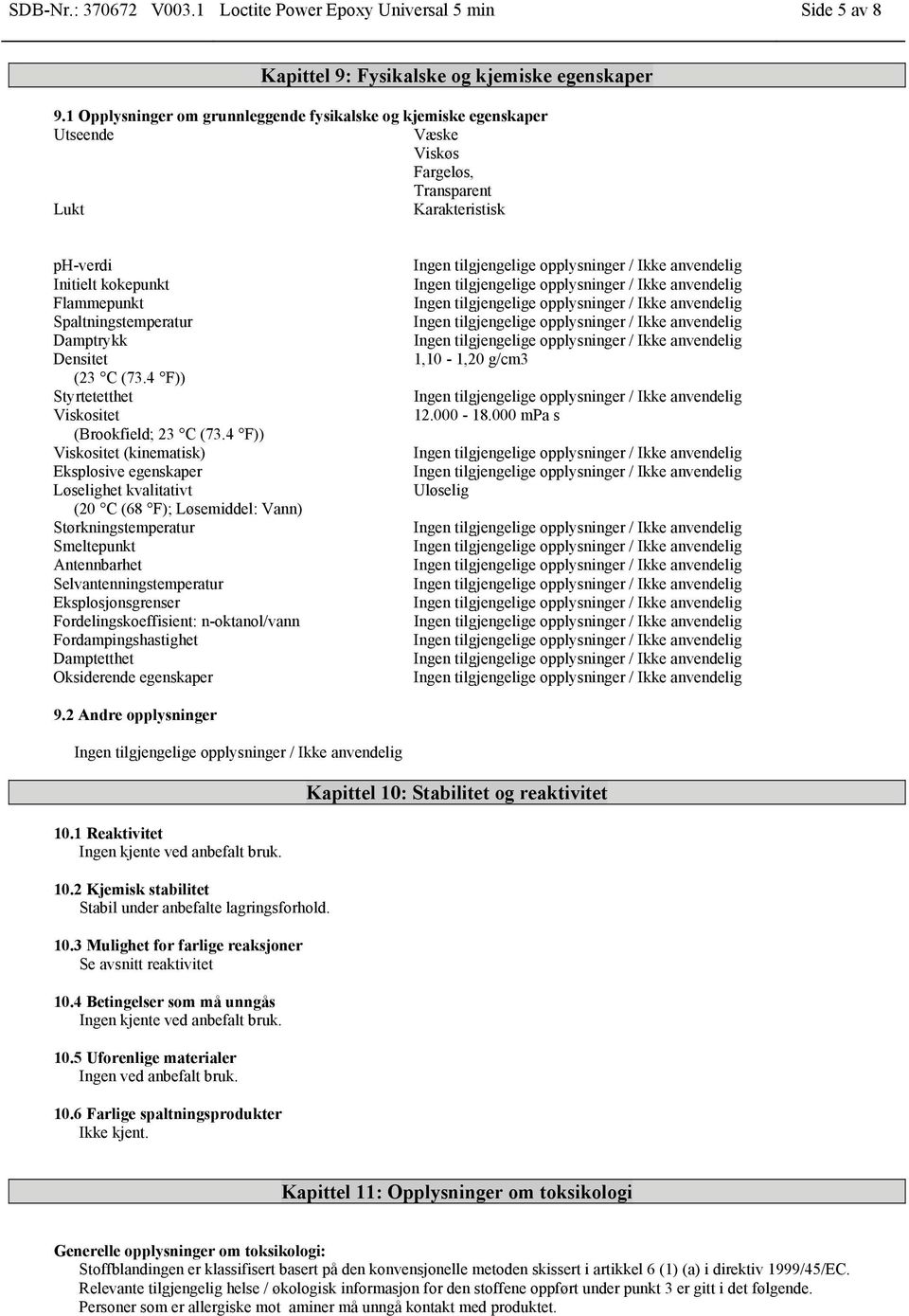 Damptrykk Densitet (23 C (73.4 F)) Styrtetetthet Viskositet (Brookfield; 23 C (73.