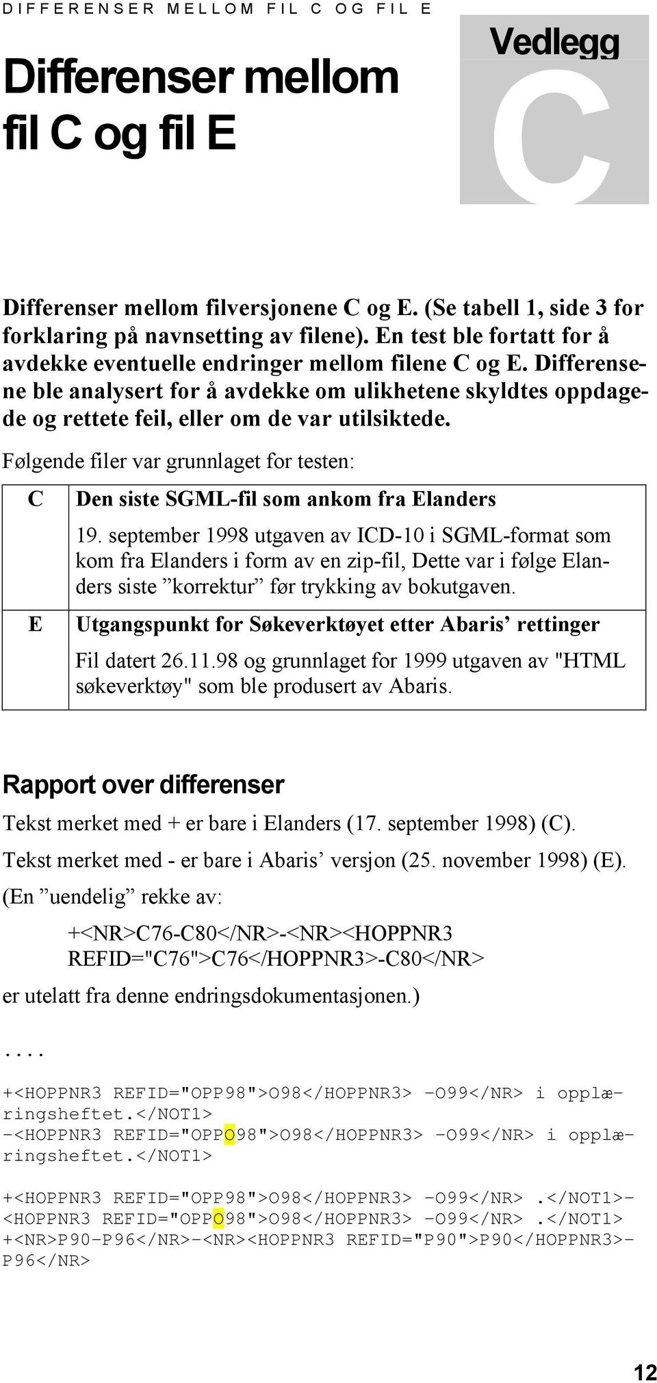 Følgende filer var grunnlaget for testen: C E Den siste SGML-fil som ankom fra Elanders 19.