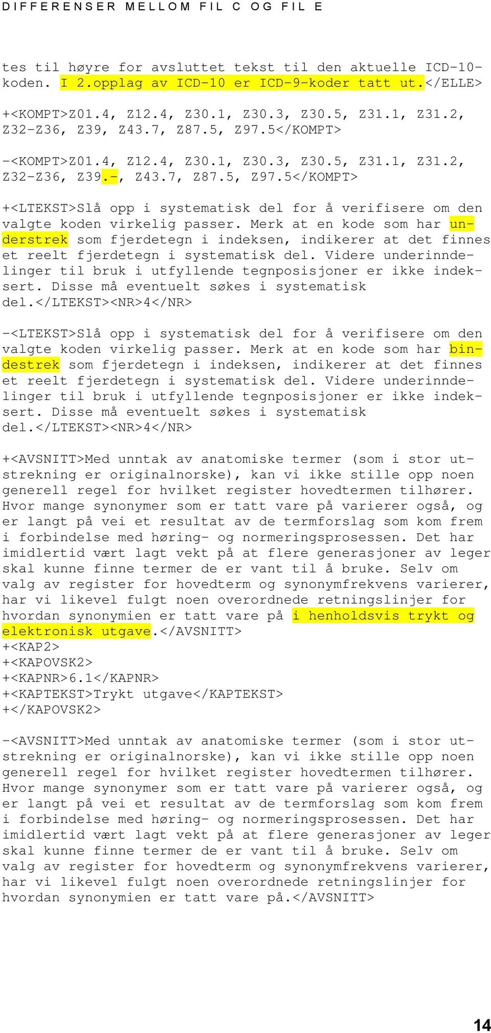 Merk at en kode som har understrek som fjerdetegn i indeksen, indikerer at det finnes et reelt fjerdetegn i systematisk del.