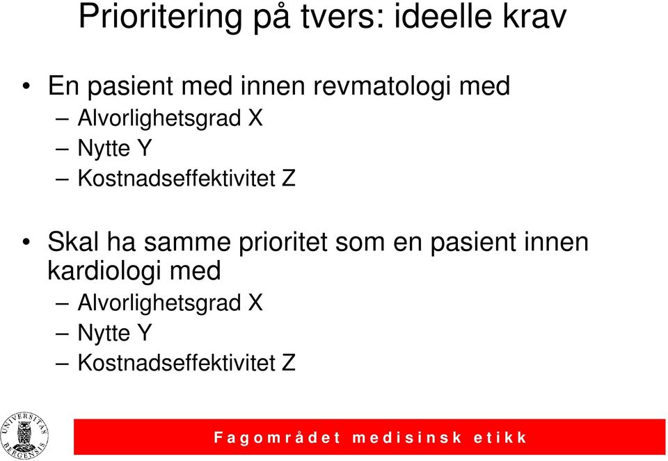 Kostnadseffektivitet Z Skal ha samme prioritet som en