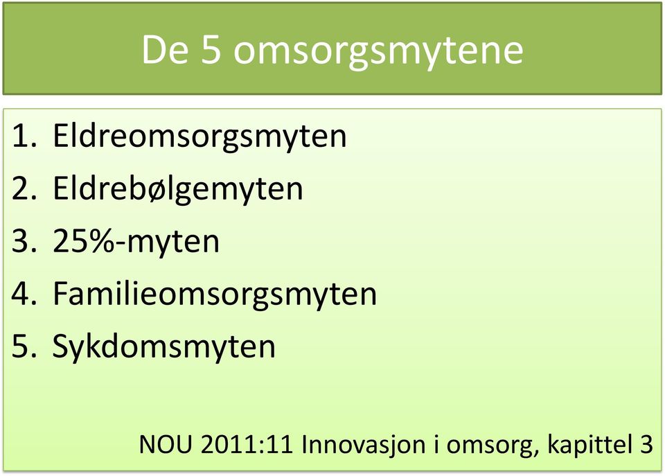 25%-myten 4. Familieomsorgsmyten 5.