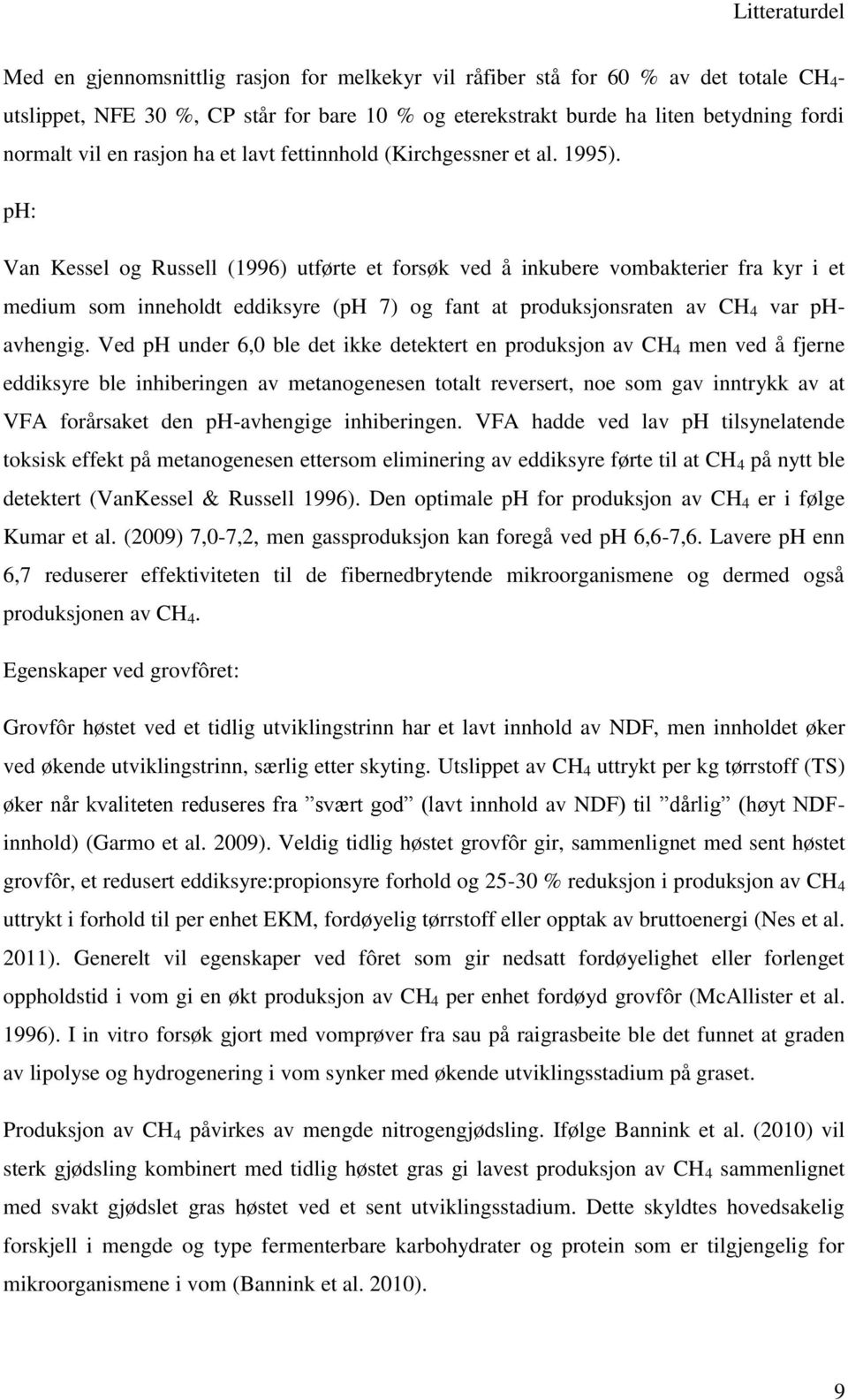 ph: Van Kessel og Russell (1996) utførte et forsøk ved å inkubere vombakterier fra kyr i et medium som inneholdt eddiksyre (ph 7) og fant at produksjonsraten av CH 4 var phavhengig.