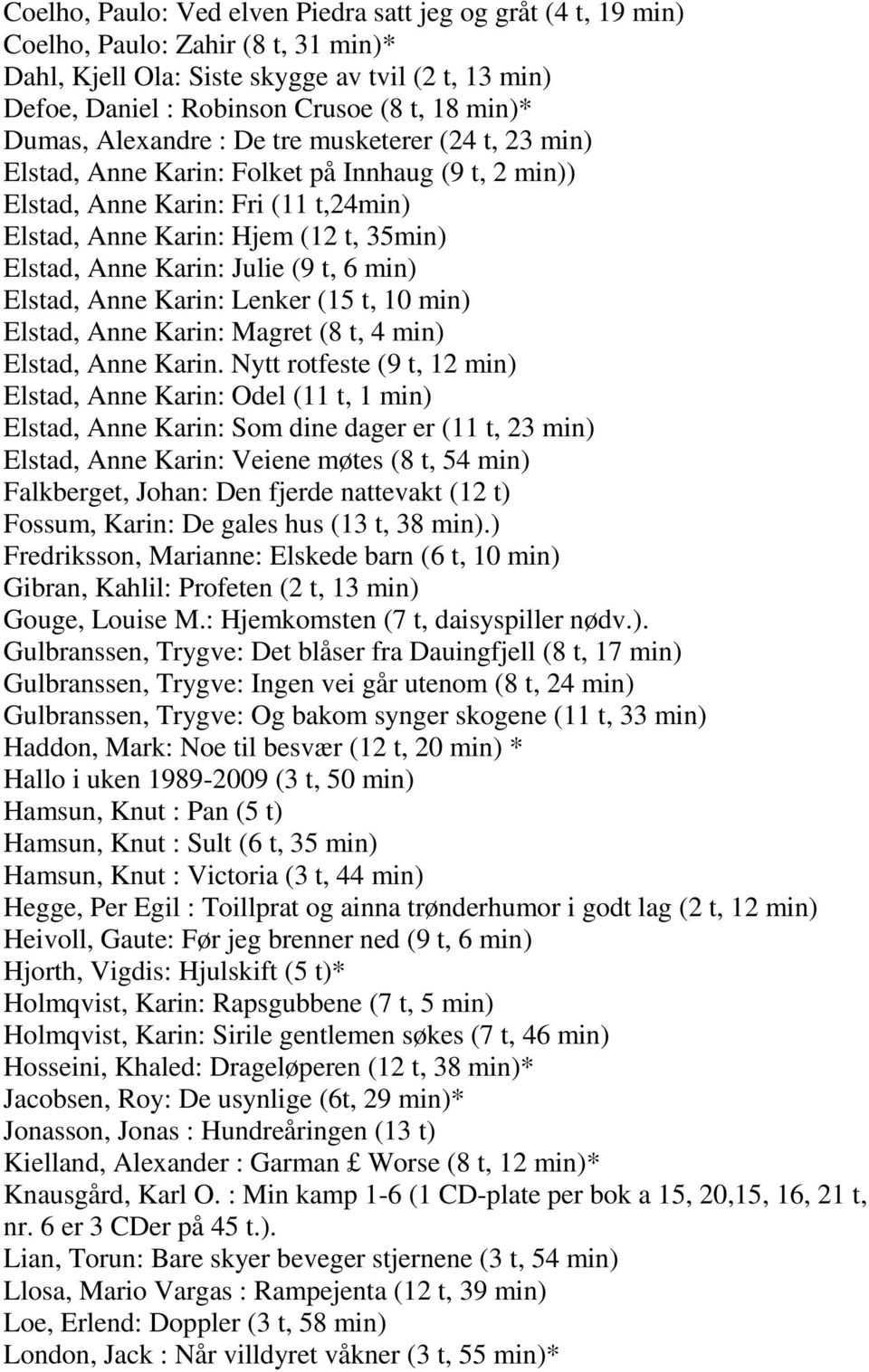 Julie (9 t, 6 min) Elstad, Anne Karin: Lenker (15 t, 10 min) Elstad, Anne Karin: Magret (8 t, 4 min) Elstad, Anne Karin.