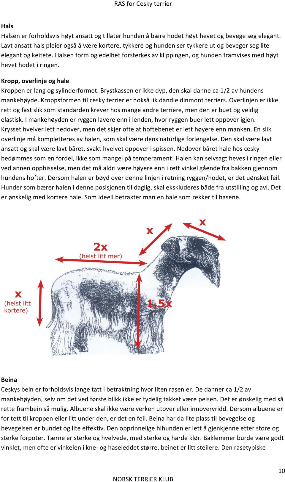 Halsen form og edelhet forsterkes av klippingen, og hunden framvises med høyt hevet hodet i ringen. Kropp, overlinje og hale Kroppen er lang og sylinderformet.