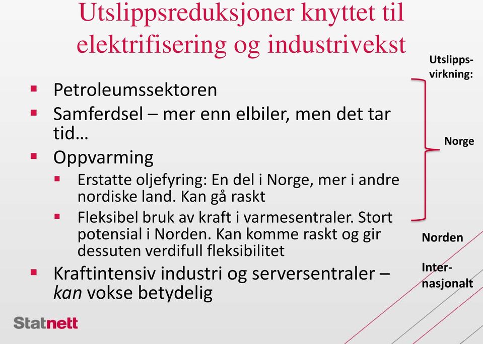 Kan gå raskt Fleksibel bruk av kraft i varmesentraler. Stort potensial i Norden.