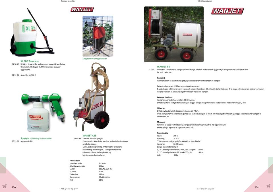 67 52 68 Batteri for XL 300 El Copyright Wanjet AB, Sweden, 2001 Sprøyterobot for høye kulturer.