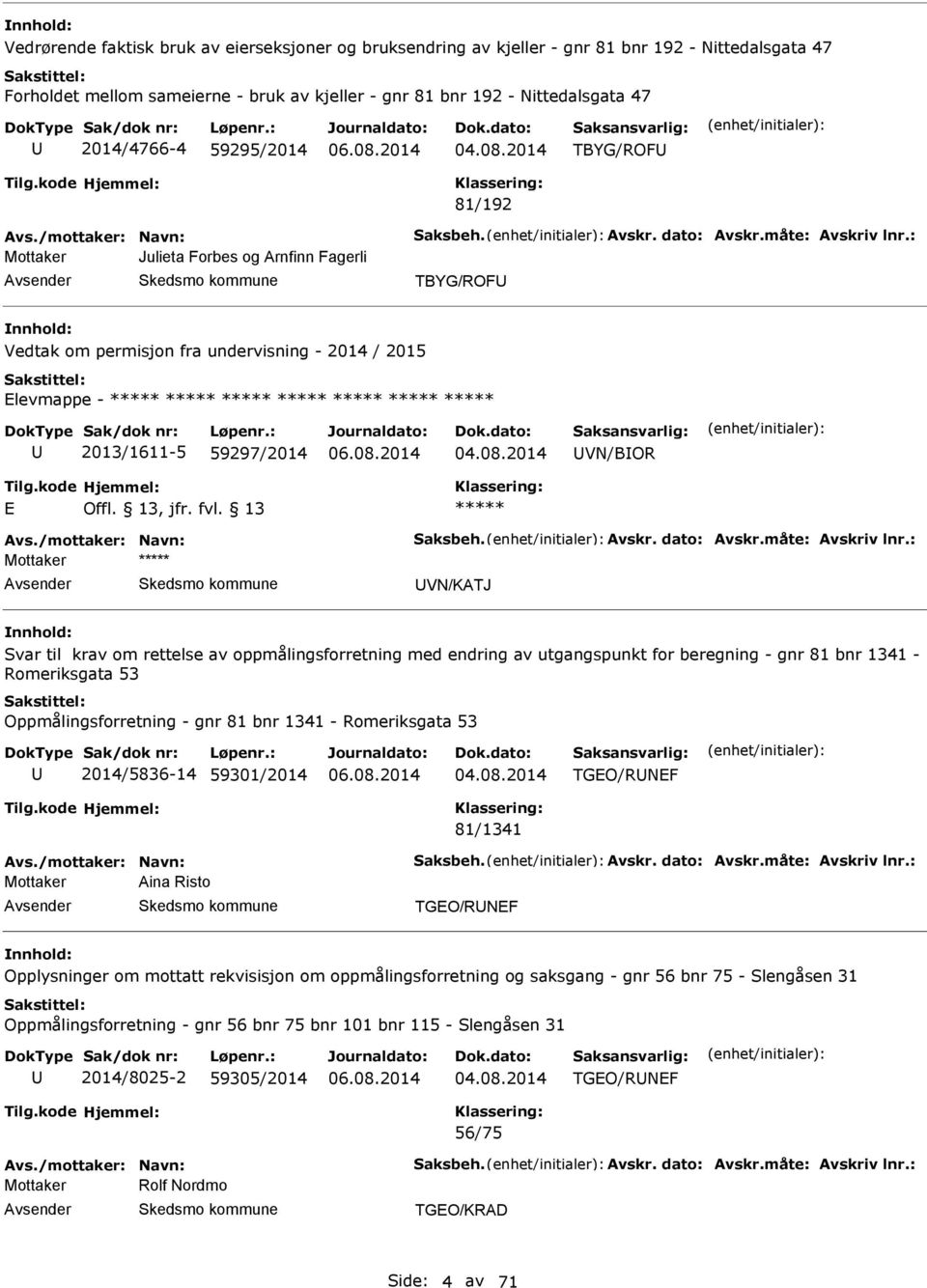 : Mottaker Julieta Forbes og rnfinn Fagerli TBYG/ROF Vedtak om permisjon fra undervisning - 2014 / 2015 Elevmappe - 2013/1611-5 59297/2014 VN/BOR E Offl. 13, jfr. fvl. 13 vs./mottaker: Navn: Saksbeh.