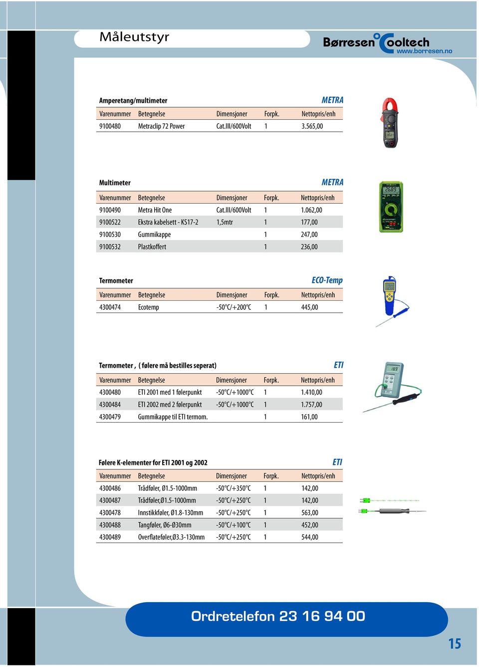 bestilles seperat) ETI 4300480 ETI 2001 med 1 følerpunkt -50 C/+1000 C 1 1.410,00 4300484 ETI 2002 med 2 følerpunkt -50 C/+1000 C 1 1.757,00 4300479 Gummikappe til ETI termom.