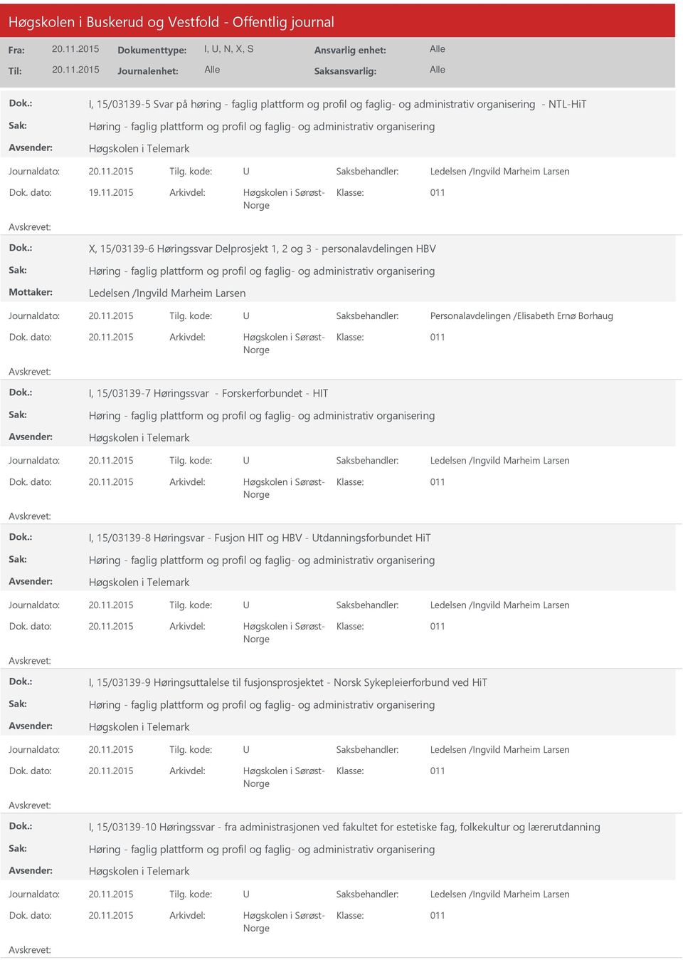 dato: Arkivdel: Høgskolen i Sørøst- I, 15/03139-7 Høringssvar - Forskerforbundet - HIT Dok.