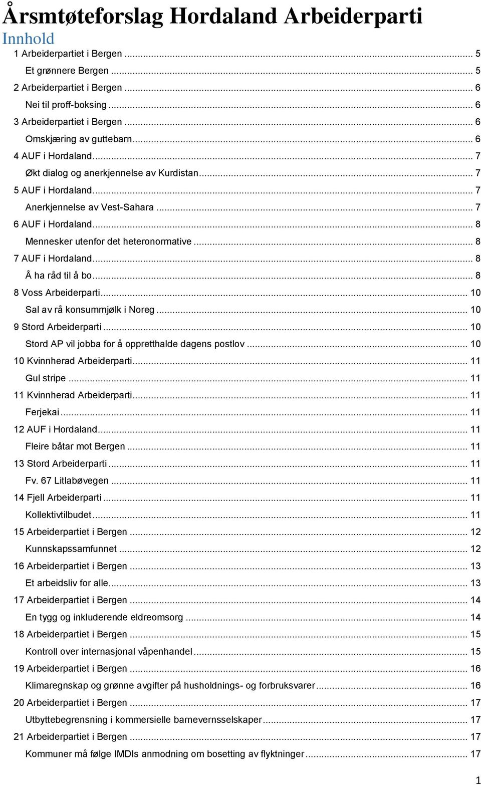 .. 8 Mennesker utenfor det heteronormative... 8 7 AUF i Hordaland... 8 Å ha råd til å bo... 8 8 Voss Arbeiderparti... 10 Sal av rå konsummjølk i Noreg... 10 9 Stord Arbeiderparti.