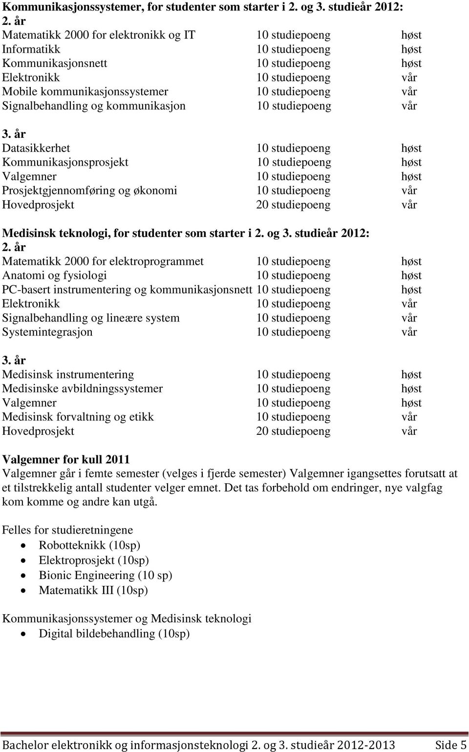 studiepoeng vår Signalbehandling og kommunikasjon 10 studiepoeng vår 3.