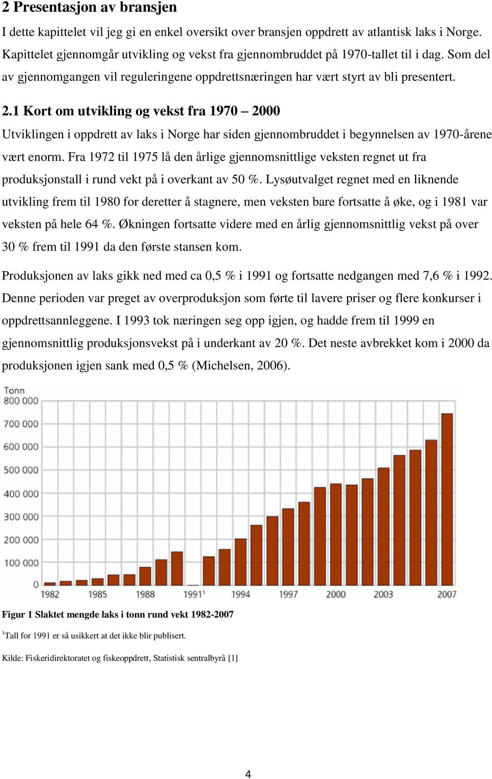 1 Kort om utvikling og vekst fra 1970 2000 Utviklingen i oppdrett av laks i Norge har siden gjennombruddet i begynnelsen av 1970-årene vært enorm.