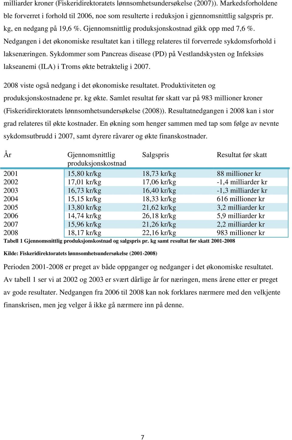 Sykdommer som Pancreas disease (PD) på Vestlandskysten og Infeksiøs lakseanemi (ILA) i Troms økte betraktelig i 2007. 2008 viste også nedgang i det økonomiske resultatet.