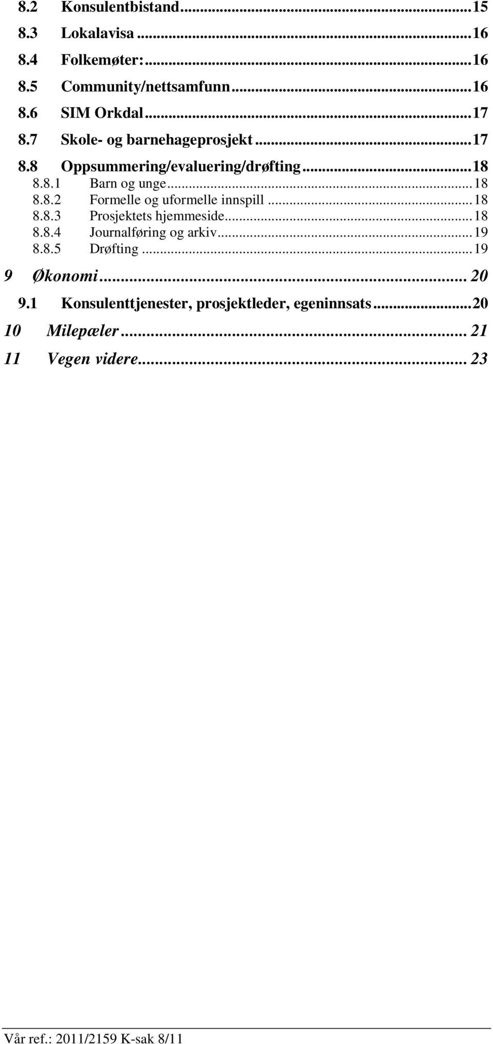 ..18 8.8.3 Prosjektets hjemmeside...18 8.8.4 Journalføring og arkiv...19 8.8.5 Drøfting...19 9 Økonomi... 20 9.