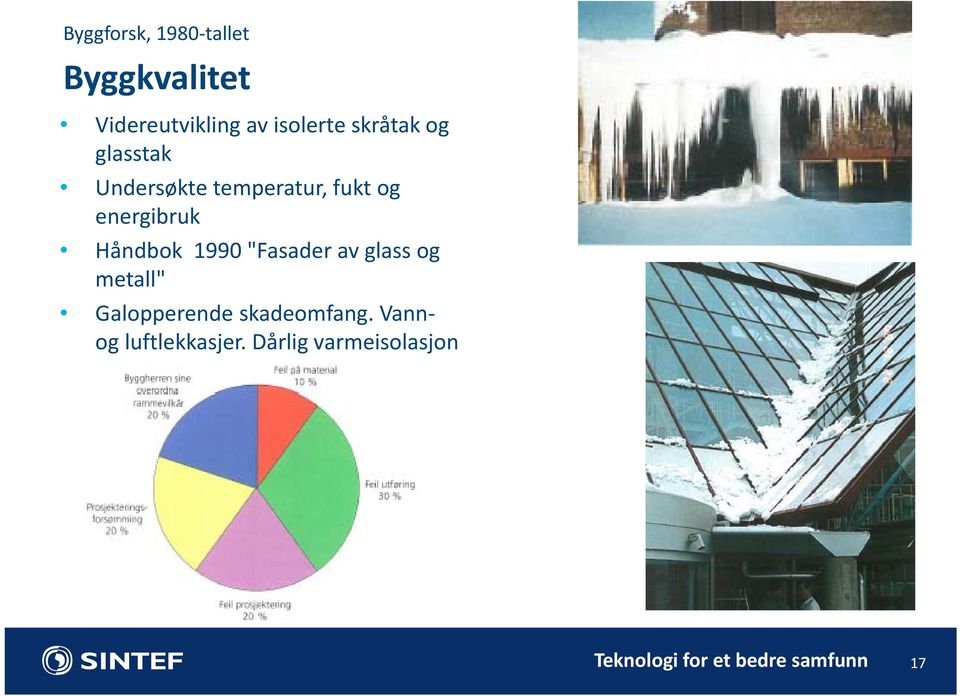 Håndbok 1990 "Fasader av glass og metall" Galopperende skadeomfang.