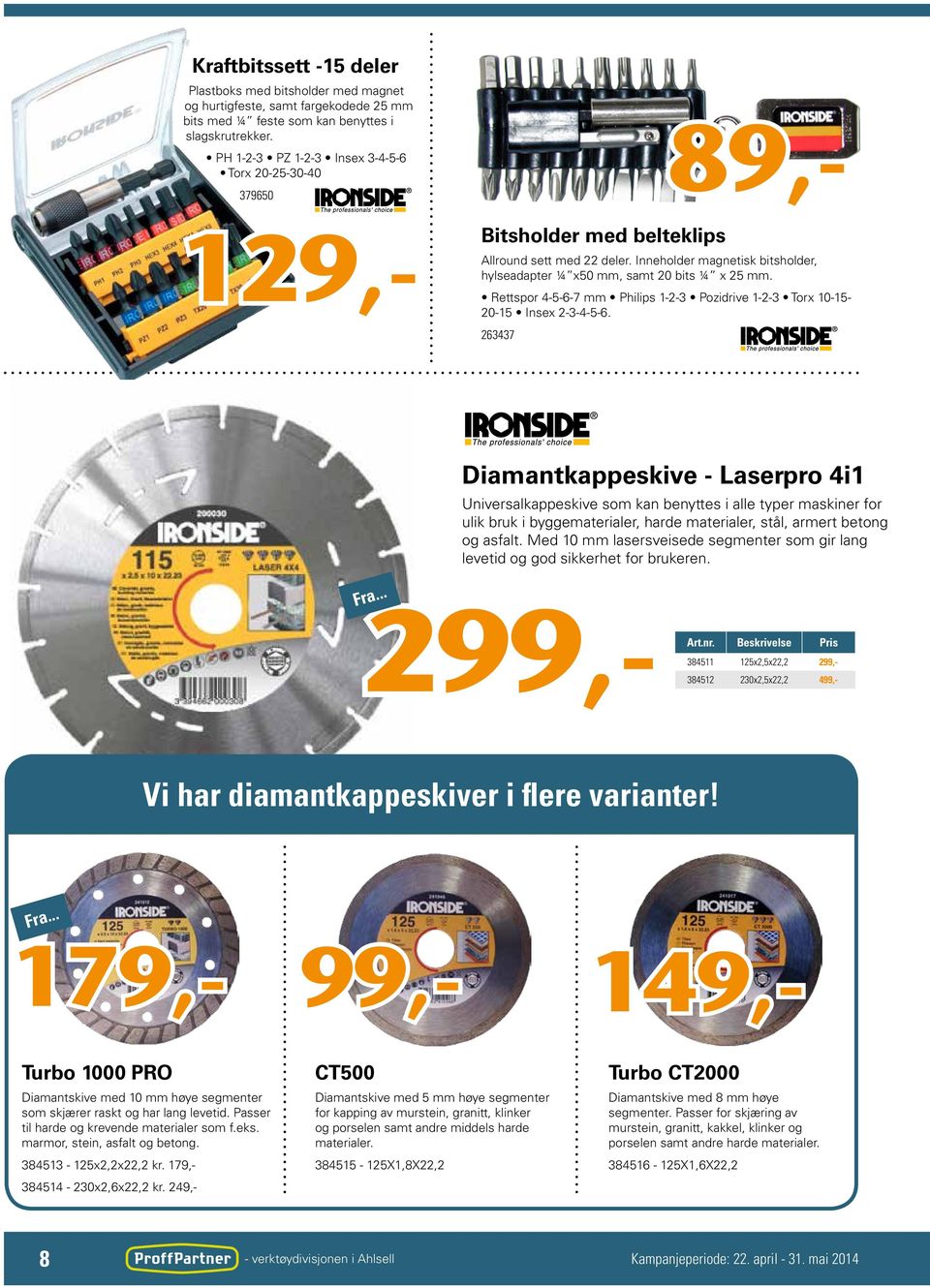 Inneholder magnetisk bitsholder, hylseadapter ¼ x50 mm, samt 20 bits ¼ x 25 mm. Rettspor 4-5-6-7 mm Philips 1-2-3 Pozidrive 1-2-3 Torx 10-15- 20-15 Insex 2-3-4-5-6.