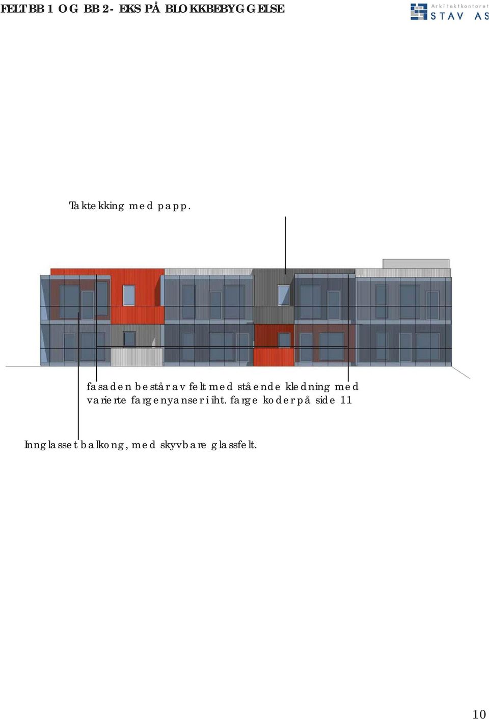 fasaden består av felt med stående kledning med