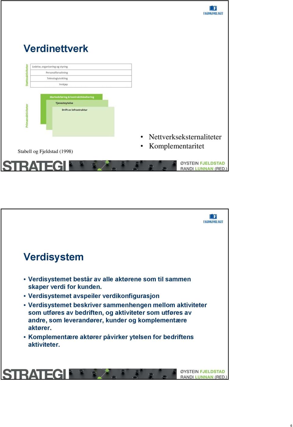 Verdisystemet avspeiler verdikonfigurasjon Verdisystemet beskriver sammenhengen mellom aktiviteter som utføres av