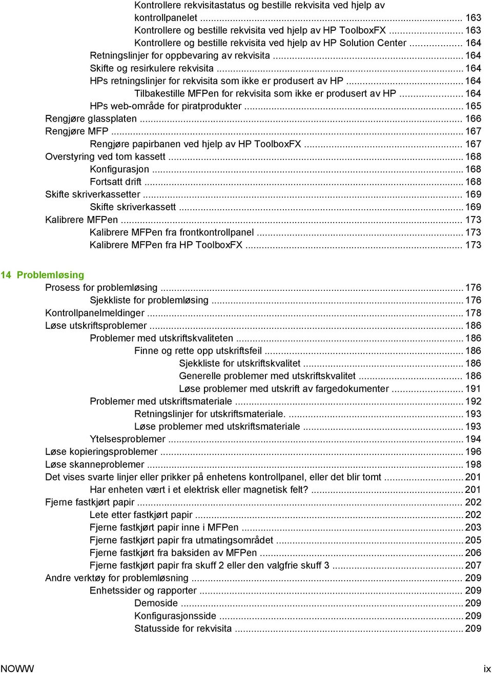 .. 164 HPs retningslinjer for rekvisita som ikke er produsert av HP... 164 Tilbakestille MFPen for rekvisita som ikke er produsert av HP... 164 HPs web-område for piratprodukter.