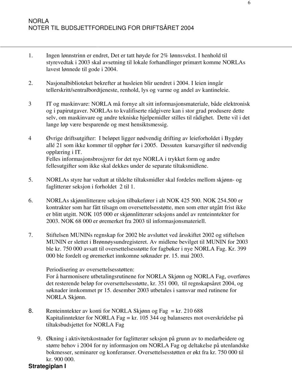 I leien inngår tellerskritt/sentralbordtjeneste, renhold, lys og varme og andel av kantineleie. 3 IT og maskinvare: NORLA må fornye alt sitt informasjonsmateriale, både elektronisk og i papirutgaver.