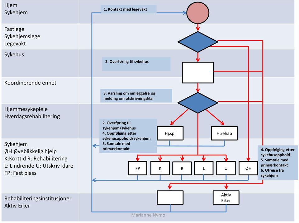 L: Lindrende U: Utskriv klare FP: Fast plass 2. Overføring til sykehjem/sykehus 4. Oppfølging etter sykehusopphold/sykehjem 5.