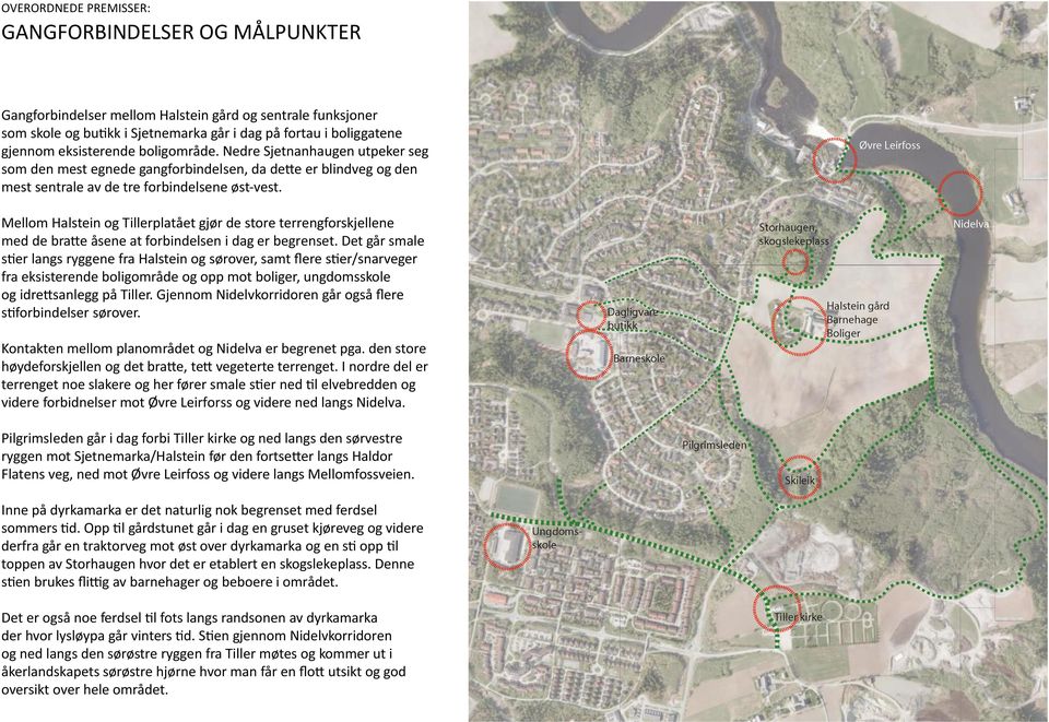 Mellom Halstein og Tillerplatået gjør de store terrengforskjellene med de bra e åsene at forbindelsen i dag er begrenset.