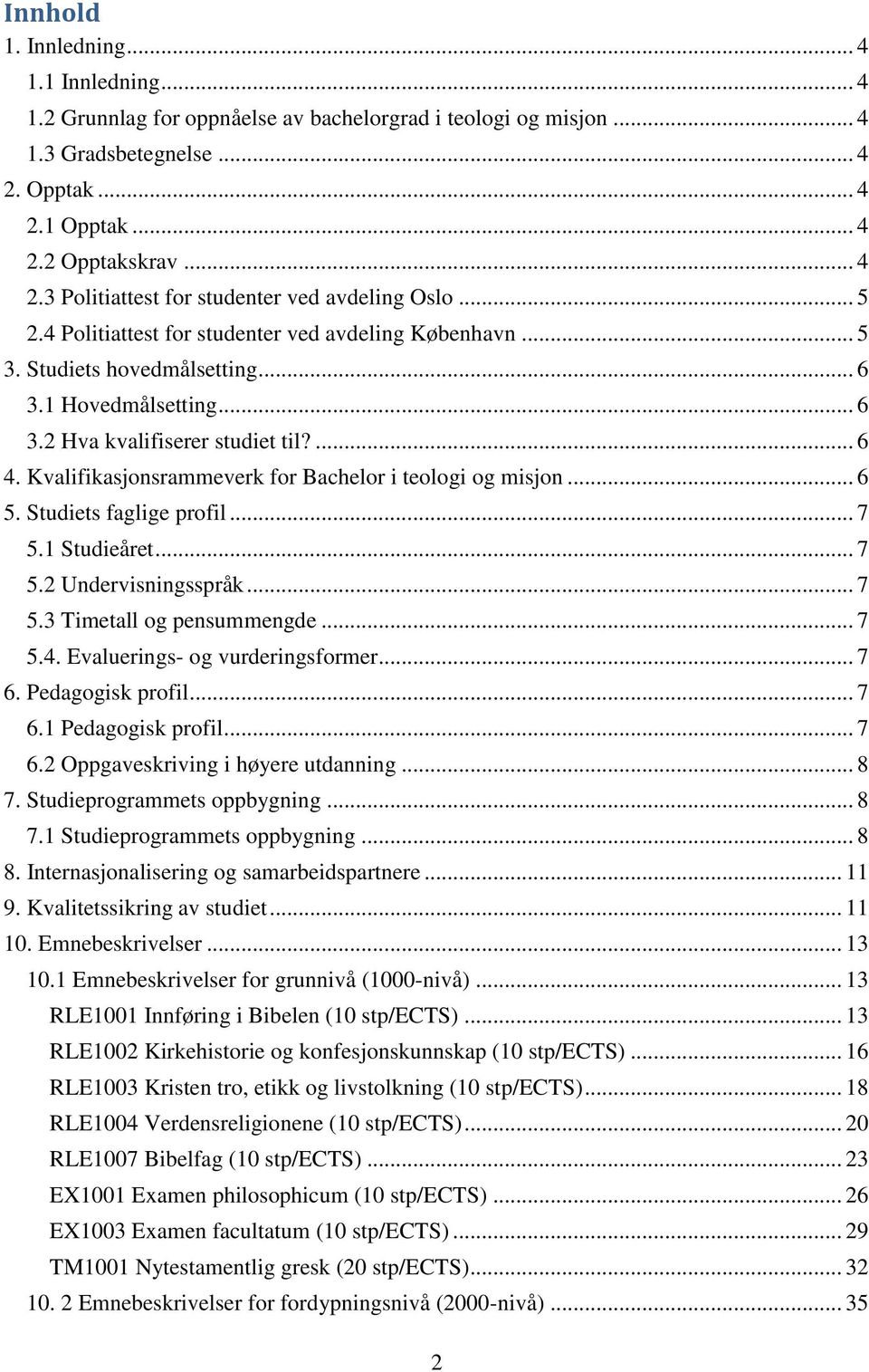 Kvalifikasjonsrammeverk for Bachelor i teologi og misjon... 6 5. Studiets faglige profil... 7 5.1 Studieåret... 7 5.2 Undervisningsspråk... 7 5.3 Timetall og pensummengde... 7 5.4.