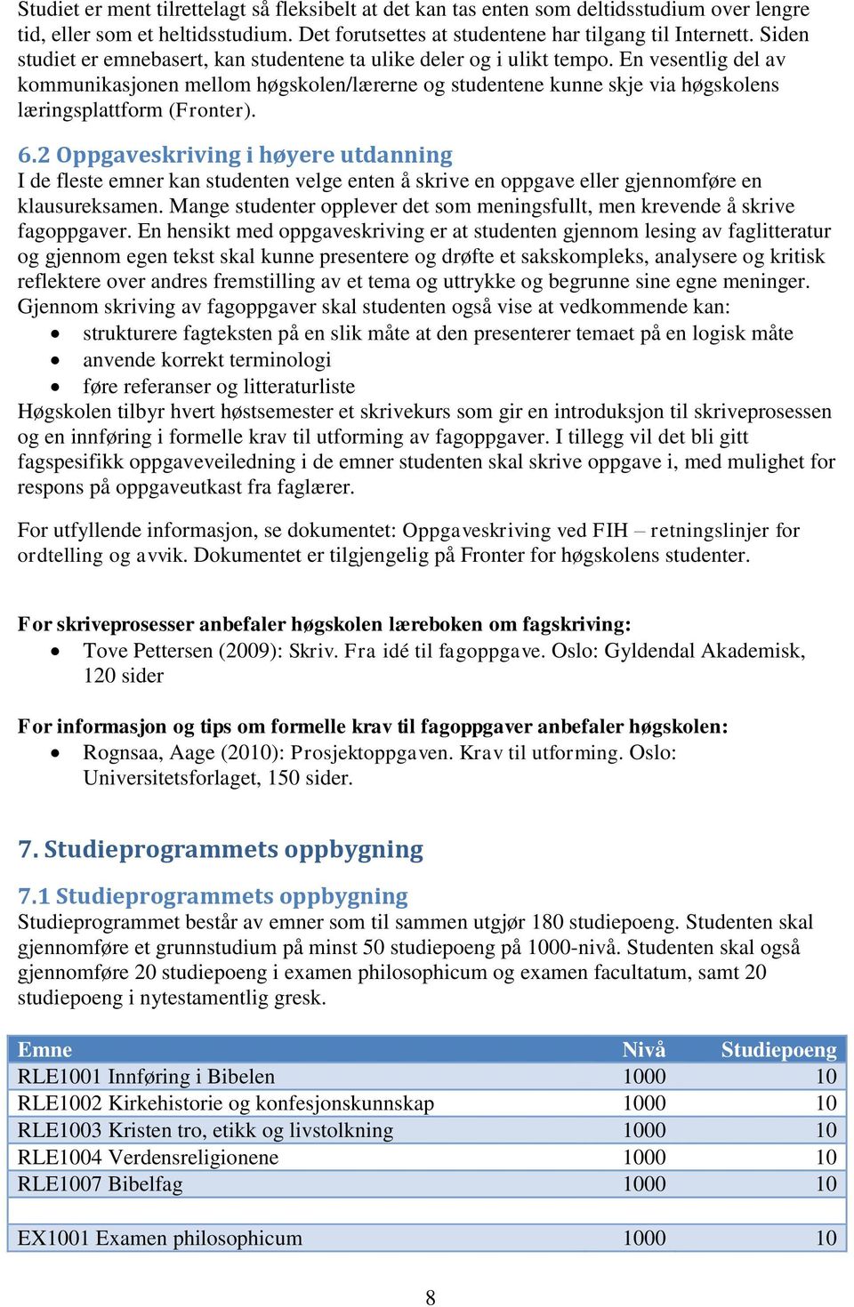 En vesentlig del av kommunikasjonen mellom høgskolen/lærerne og studentene kunne skje via høgskolens læringsplattform (Fronter). 6.